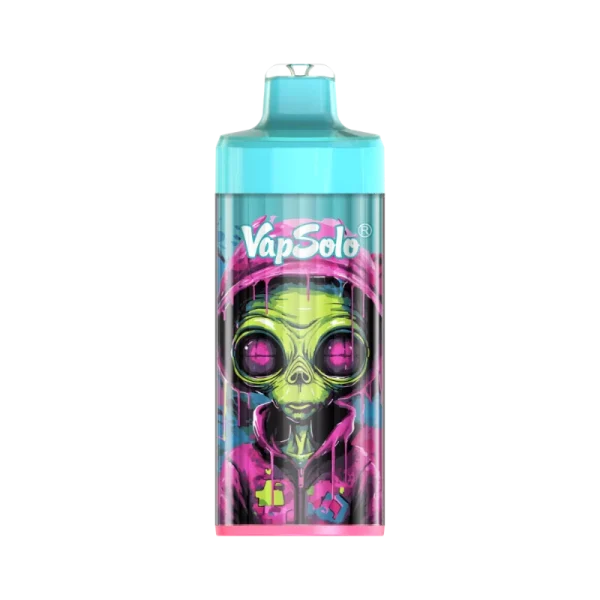 A Vapsolo King Pro vape featuring a colorful alien design in a hoodie, showcasing the Fizzy Cherry flavor.