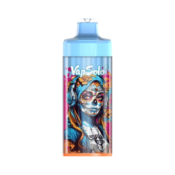 Vapsolo King Pro vape device featuring vibrant artwork of a stylized skull with headphones, labeled "Sex on the Beach" flavor, adorned with colorful flowers.