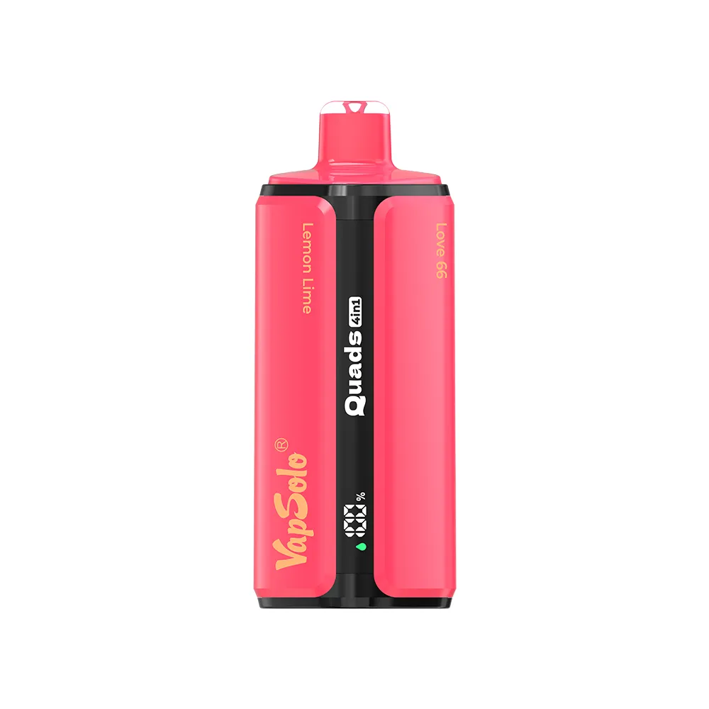 Vapsolo Quads 80K device featuring Lemon Lime and Love 66 flavors, with bold branding and sleek design.