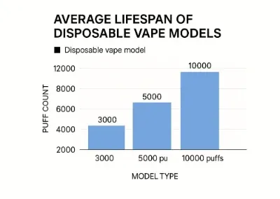 Bar chart showing puff counts for disposable vape models: 3000, 5000, and 10000 puffs.