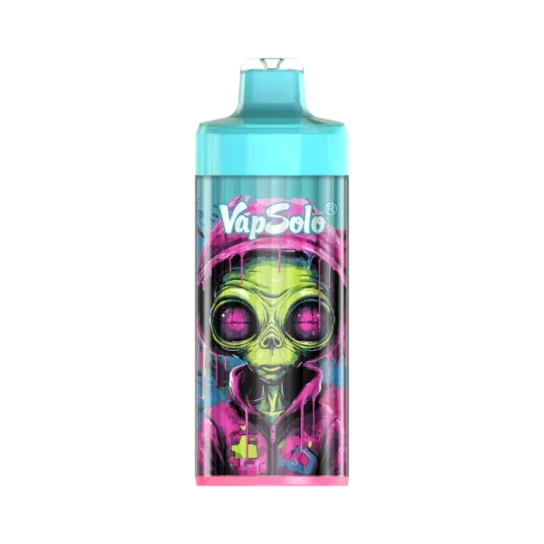 A Vapsolo King Pro vape featuring a colorful alien design in a hoodie, showcasing the Fizzy Cherry flavor.