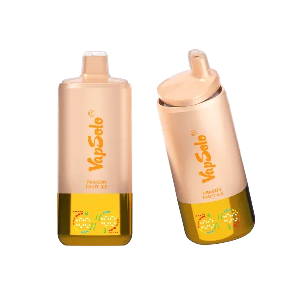 Two Vapsolo vape devices in Dragon Fruit Ice flavor, displaying the orange Vapsolo logo and branded graphics.