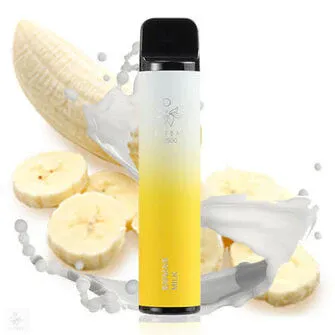 ELF BAR 2500 Banana Milk vape surrounded by fresh banana slices and a splash of milk.