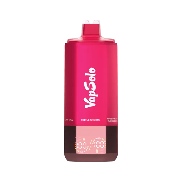 VapSolo vape bottle featuring Triple Cherry and Watermelon Bubblegum flavors, branded with the name VapSolo.