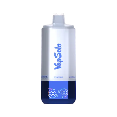 VapSolo vape product featuring Lychee Ice and Cheesecake flavors with visible text "Strawberry Watermelon" on a sleek blue and silver design.