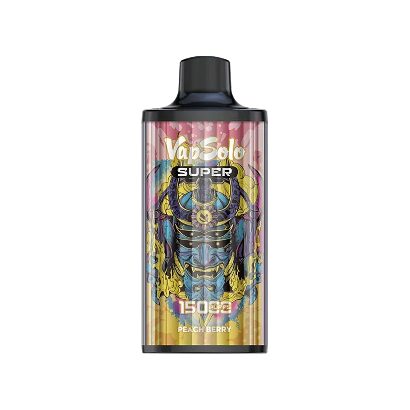 Vapsolo SUPER Peach Berry vape with vibrant artwork, offering 15000 puffs.