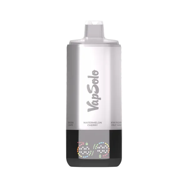 VapSolo vape canister featuring Watermelon Cherry flavor with Kiwi Passion Fruit Guava and Sakura Grape.