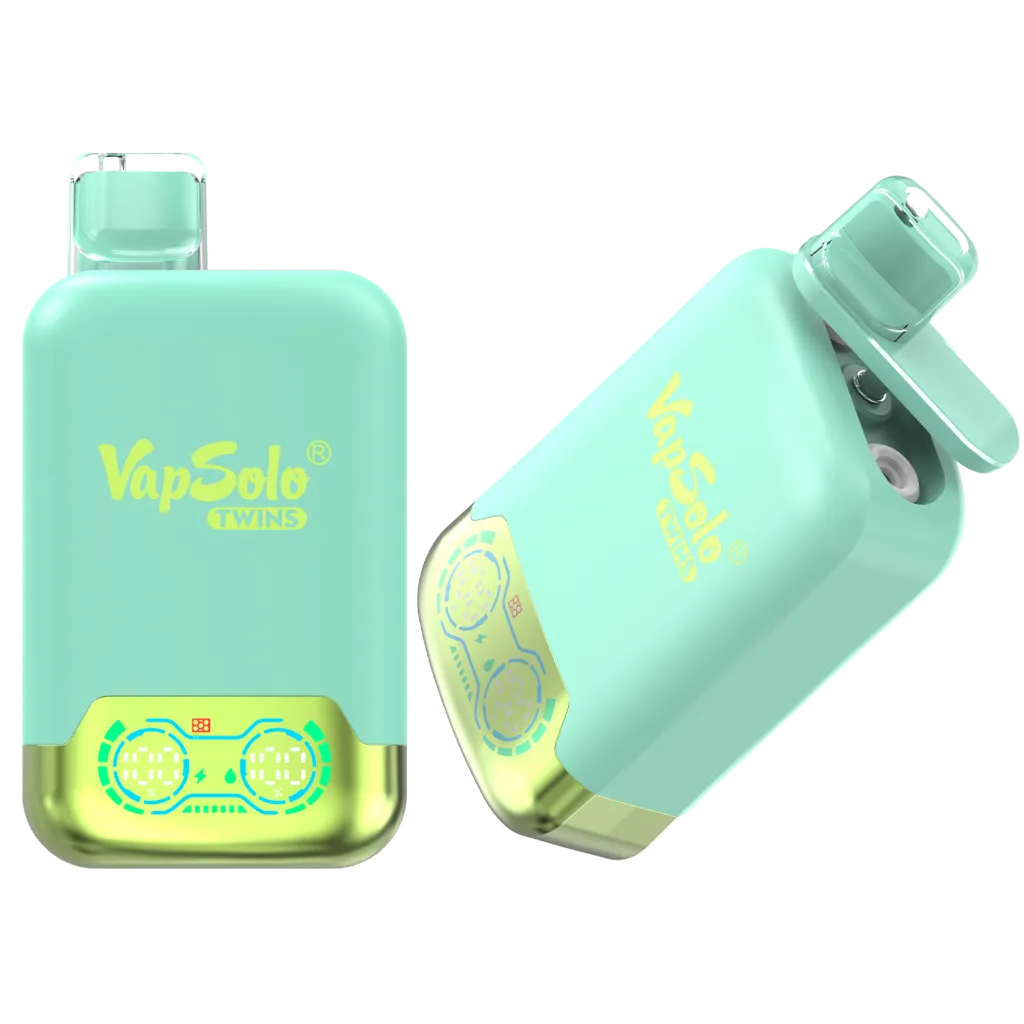 Zwei mintgrüne VapSolo TWINS Vape-Geräte in modernem Design mit markantem Branding.