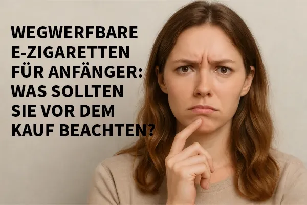 Ein neutraler Hintergrund mit Text: "Wegwerfbare E-Zigaretten für Anfänger: Was sollten Sie vor dem Kauf beachten?".