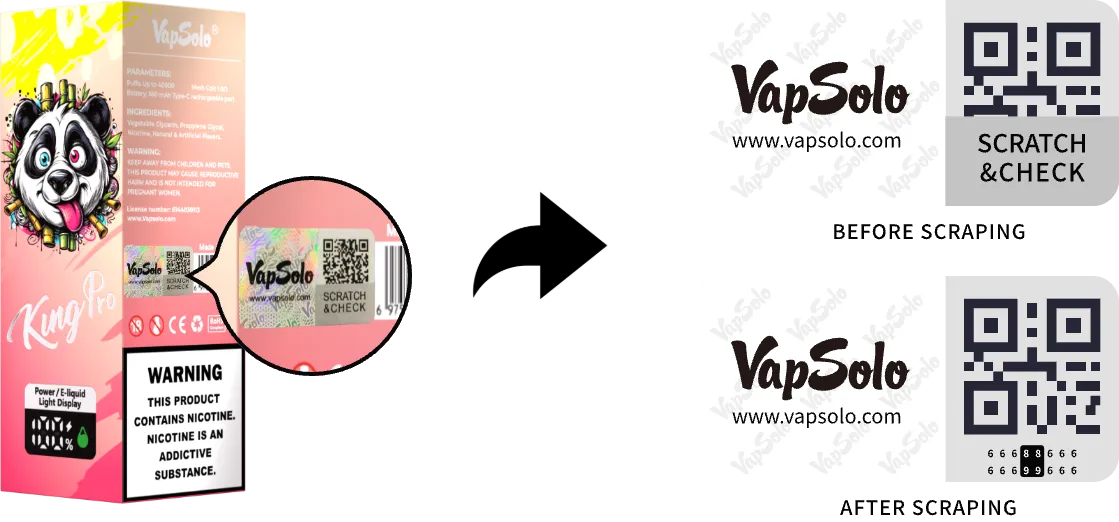 VapSolo security label before and after scratching